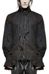 Black Long Lantern Sleeves Retro Metal Button Mens Steampunk Tie Shirt